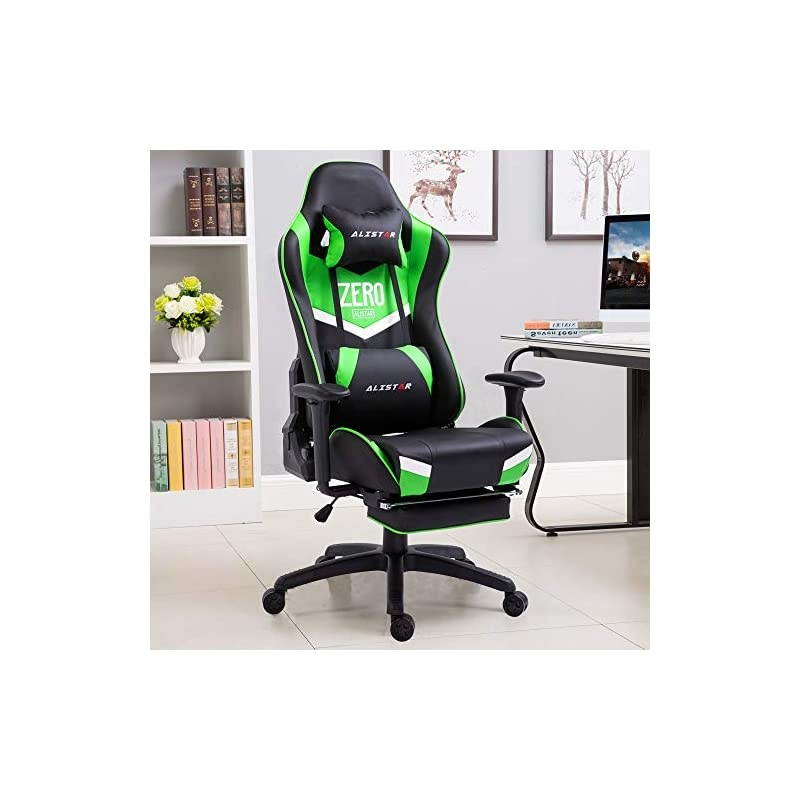 Gaming Chair Racing Office Chair High Back Computer Desk Chair PU Leather Chair Ergonomic and Executive Swivel Chair with Footrest Headrest and Lumbar Massage Support (AL-6019-PINK)