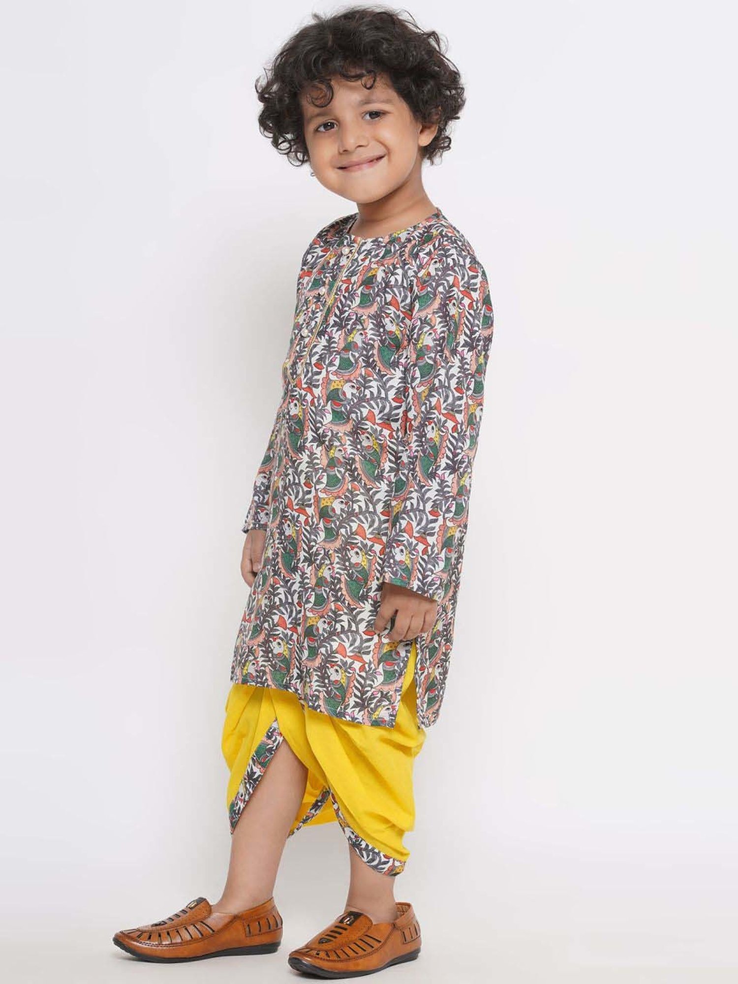 Little Bansi Kids Multicolor Cotton Printed Full Sleeves Kurta Set