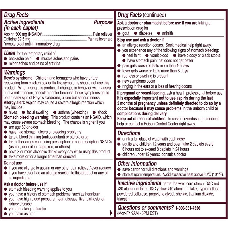 Bayer Extra Strength Back and Body Pain Reliever 500mg Caplets Tablets - Aspirin (NSAID) - 100ct