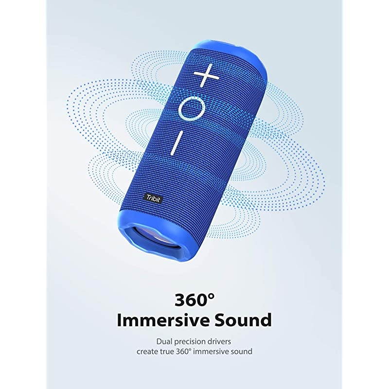 StormBox Bluetooth Speaker 24W Portable Speaker 360&deg; Surround Sound Enhanced Bass Wireless Dual Pairing IPX7 Waterproof 20Hour Playtime 66ft Bluetooth Range Outdoor Speaker Blue