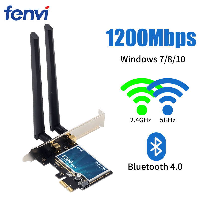 Fenvi AC1200 Wireless Dual Band PCI Express Wi-Fi Adapter Bluetooth 4.2, Up to 867Mbps(5Ghz), 300Mbps(2.4Ghz), IEEE 802.11ac, WIFI BT 4.2 PCIe Adapter, 2x External Antennas For Desktop