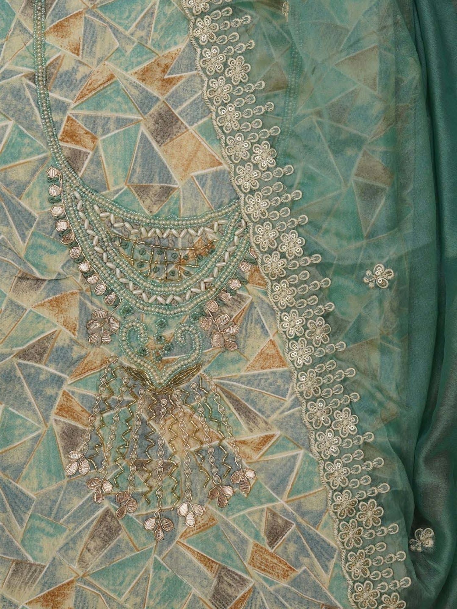 Jaipur Kurti Green Embellished Unstitched Dress Material