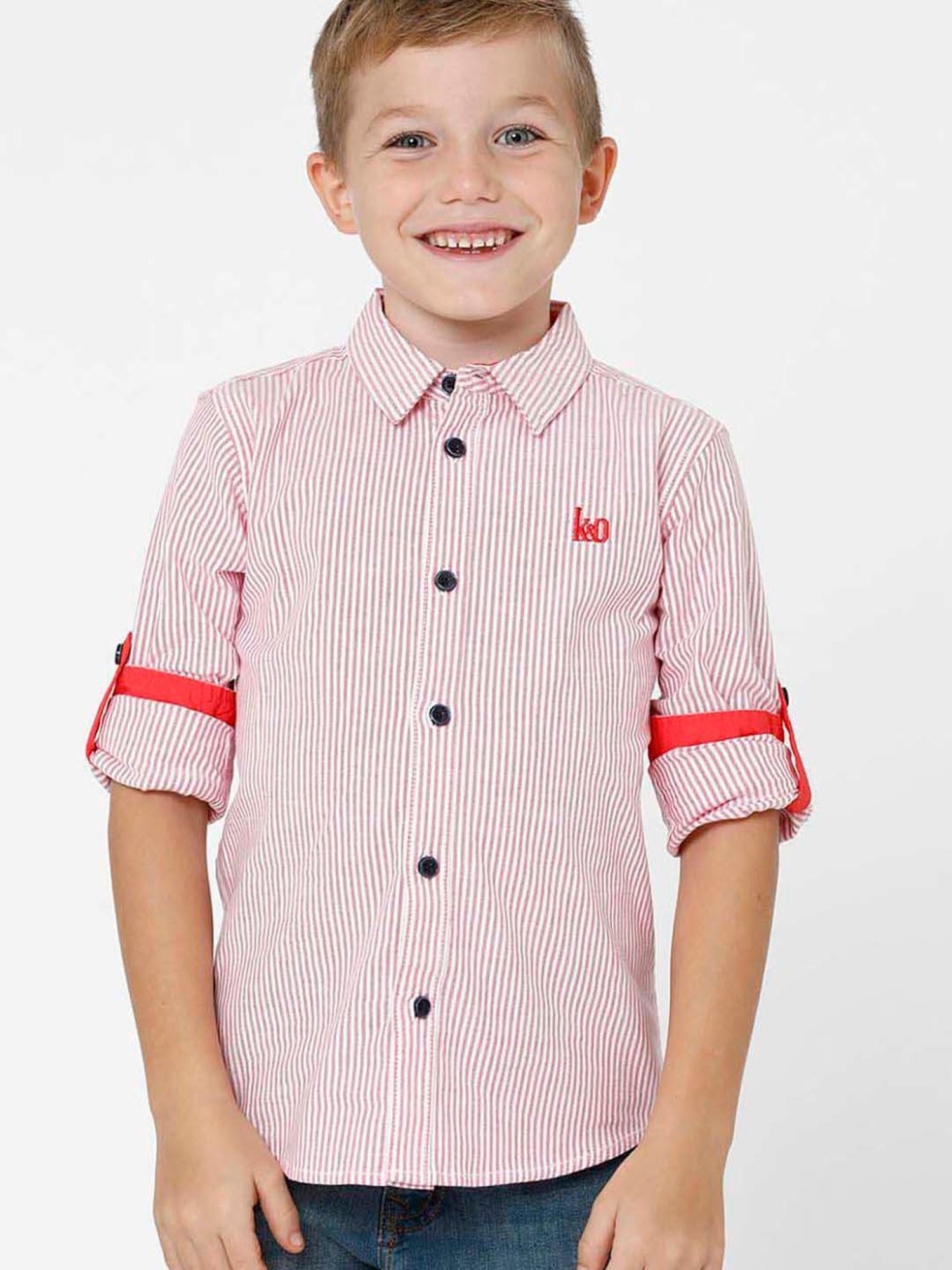 Kate & Oscar Kids Pink Cotton Striped Full Sleeves Shirt