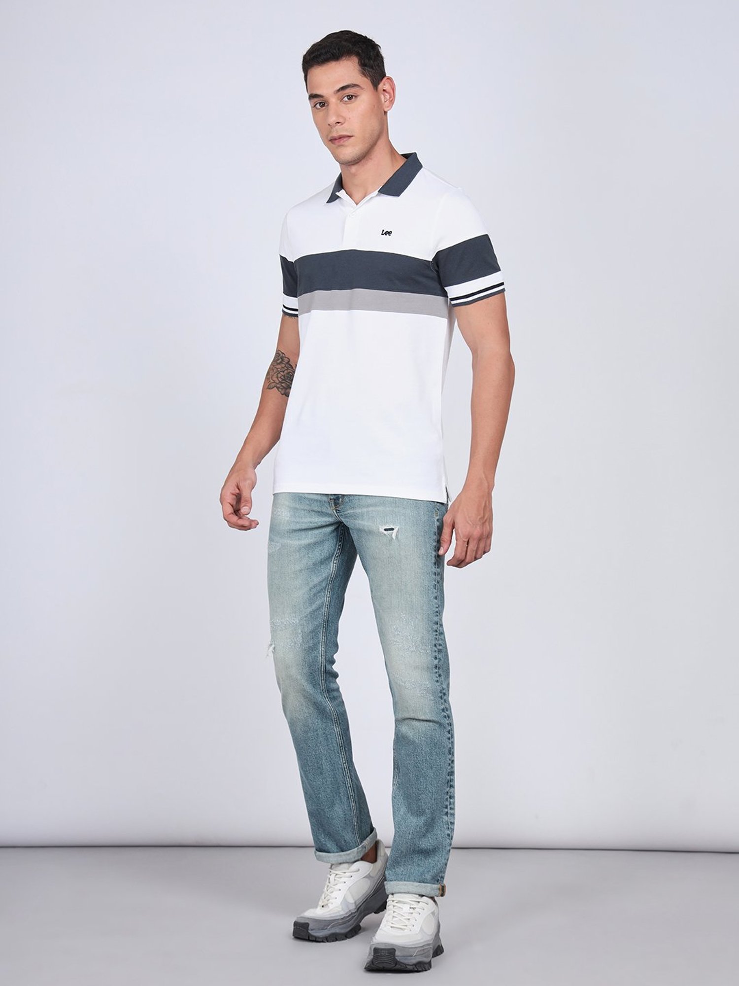 Lee White Slim Fit Cotton Polo T-Shirt