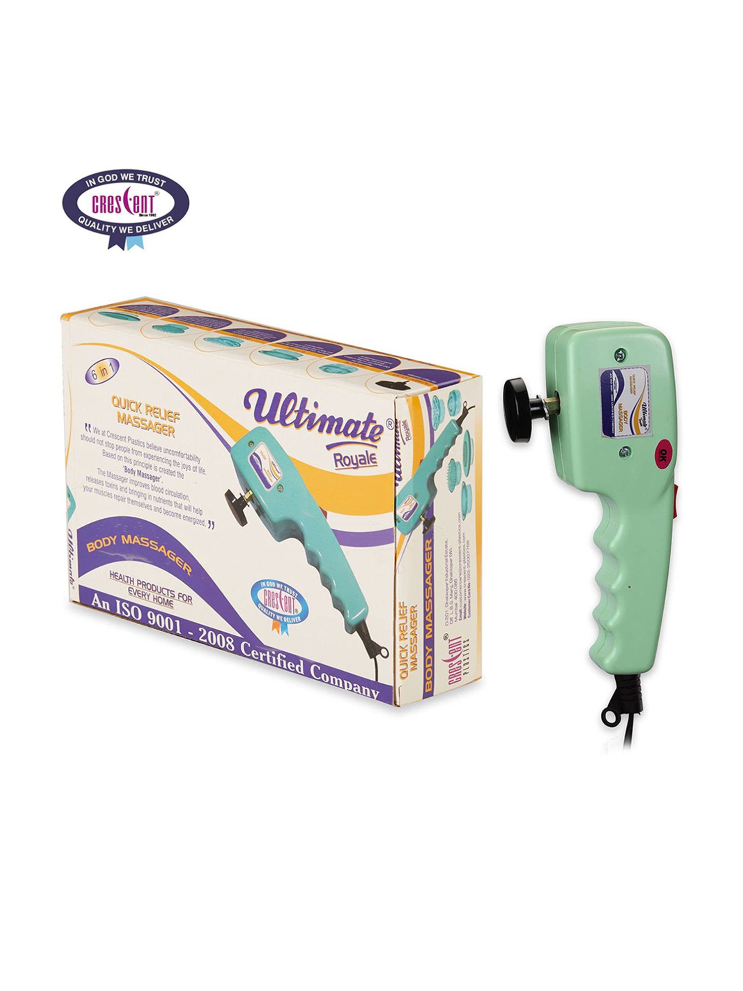 Crescent Ultimate Royal Quick Relief Full Body Electric Massager with 5 Applicator (Light Green)