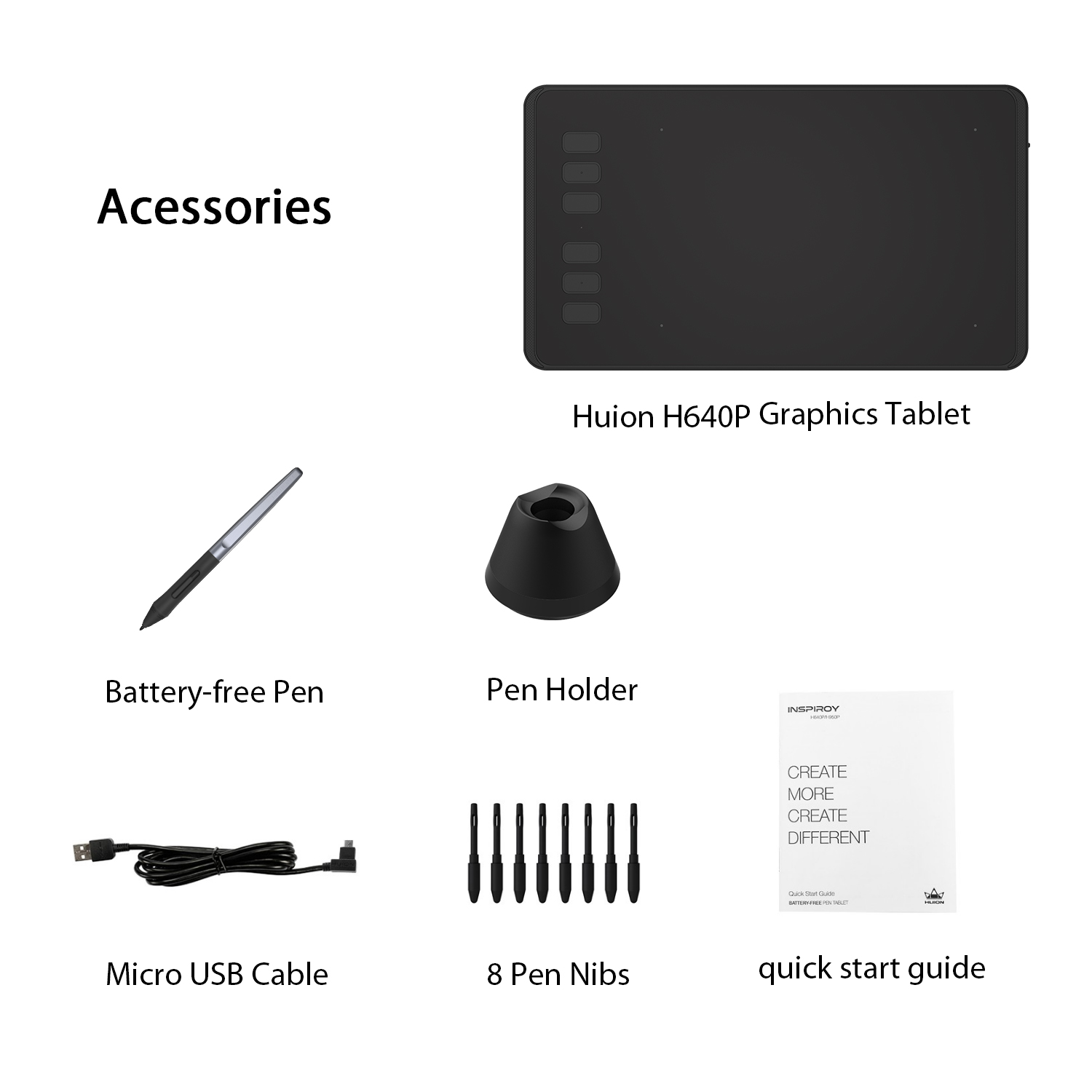 Huion H640P Digital Graphics Drawing Pen Tablet 6.3 x 3.9 Inch with Battery-Free Pen 8192 Pressure Sensitivity and 6 Shortcut Keys