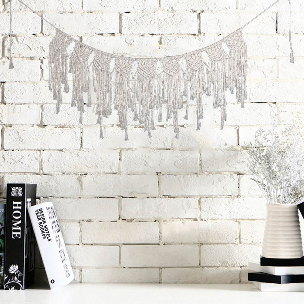 100x40cm Handmade Tassel Wall Hanging Tapestry Ornament Craft Indoor Home Hanging Decor (Beige)