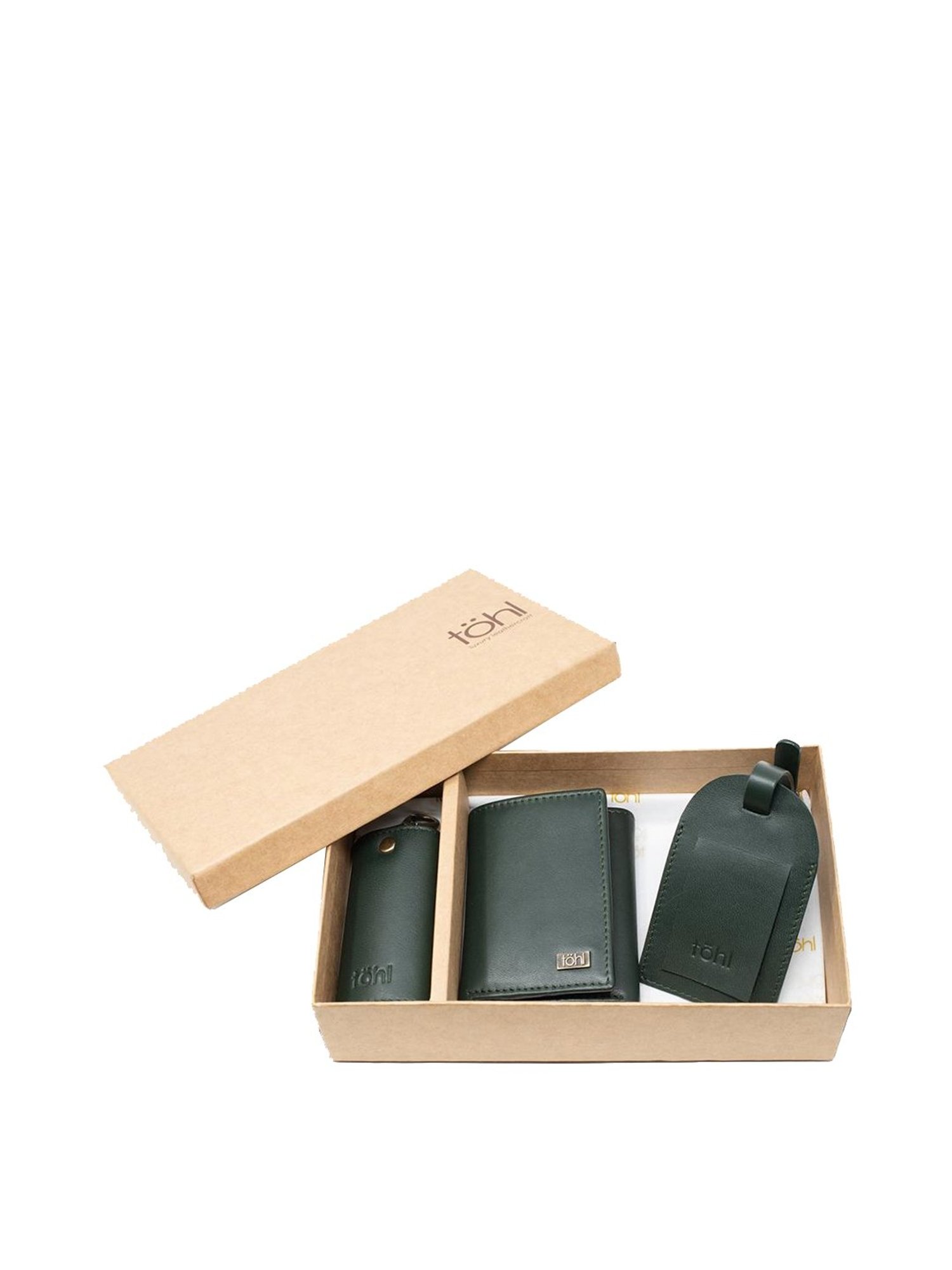Tohl Sintra Green Casual Leather Bi-Fold Wallet,Keychain & Key Tag Set for Men