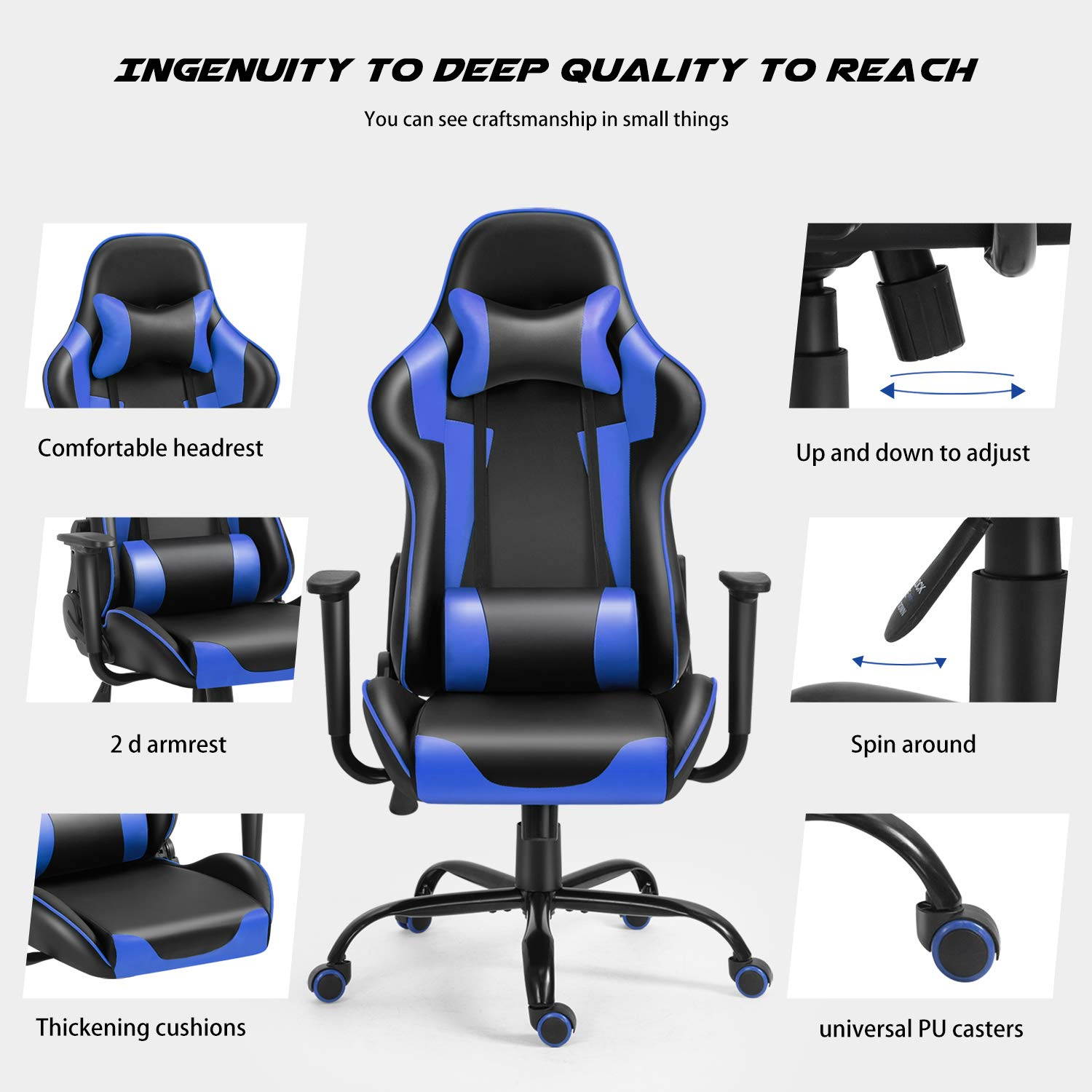 Gaming Chair Racing Office Chair Ergonomic Massage Chair PU Leather Recliner Computer Game Chair with Headrest and Lumbar Pillow Rolling Swivel Task (Black/Red)