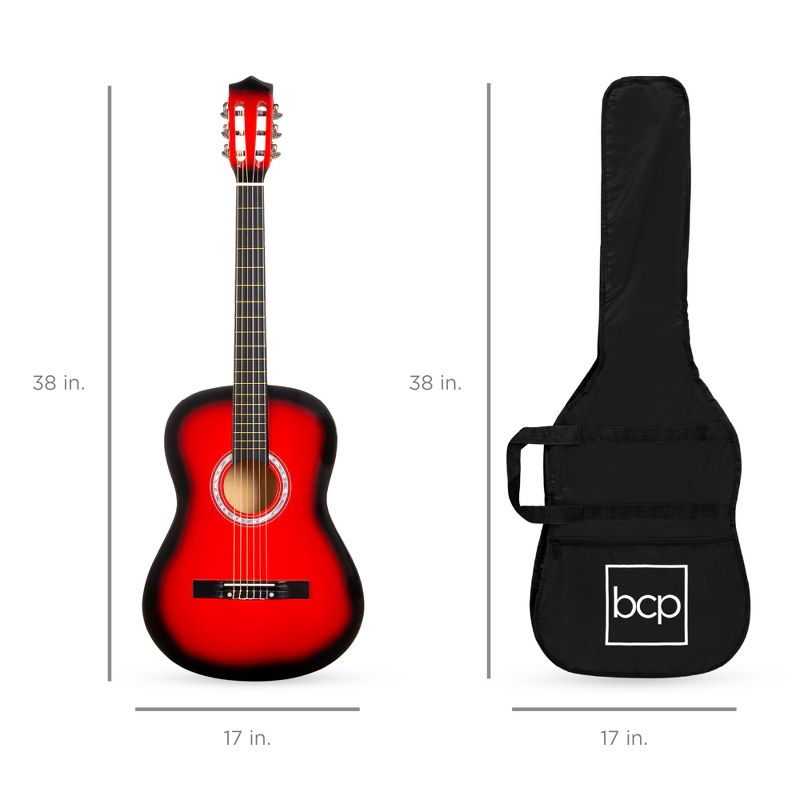 Best Choice Products 38in Beginner Acoustic Guitar Starter Kit w/ Case, Strap, Digital Tuner, Pick, Strings - Red Burst