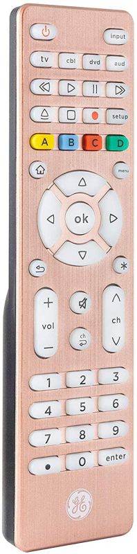 GE Backlit Universal Remote Control for Samsung, Vizio, LG, Sony, Sharp, Roku, Apple TV, TCL, Panasonic, Smart TV, Streaming Players, Blu-Ray, DVD, Simple Setup, 4-Device, Rose, 48846