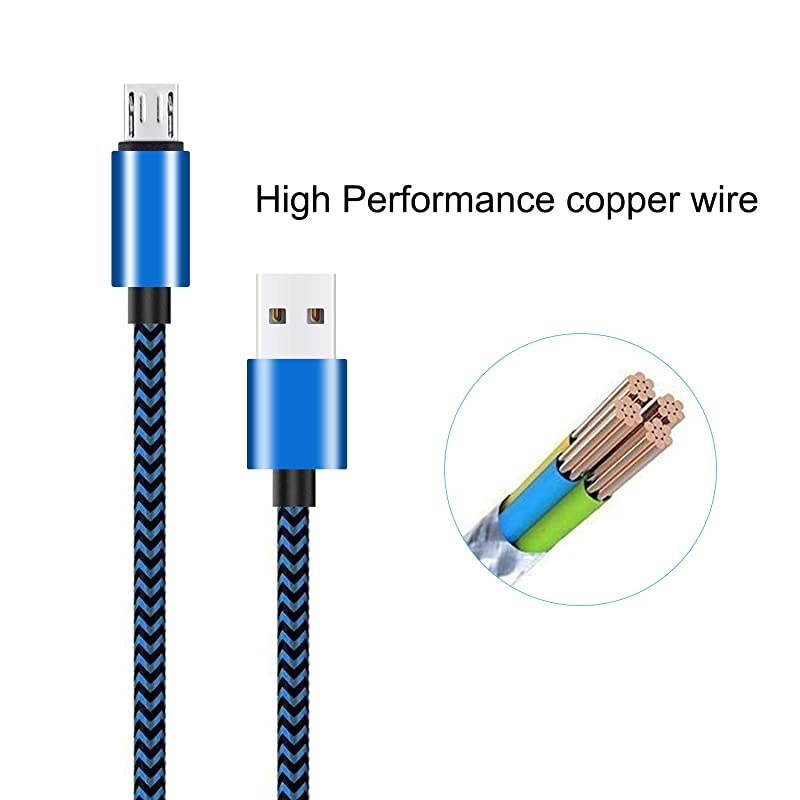 Micro USB Cable 10ft 3Pack by  High Speed 2.0 USB A Male to Micro USB Sync Charging Nylon Braided Cable for Android Phone Charger Cable Tablets Wall and Car Charger Connection Blueblack