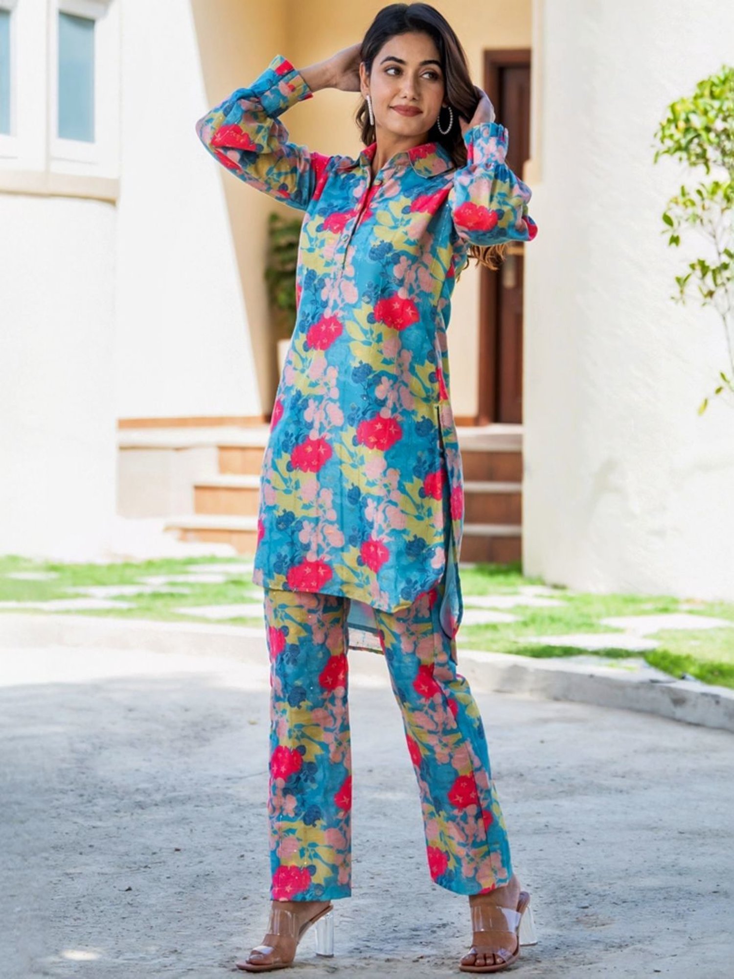 HOUSE OF JAMOTI Blue Printed Kurti Pant Set