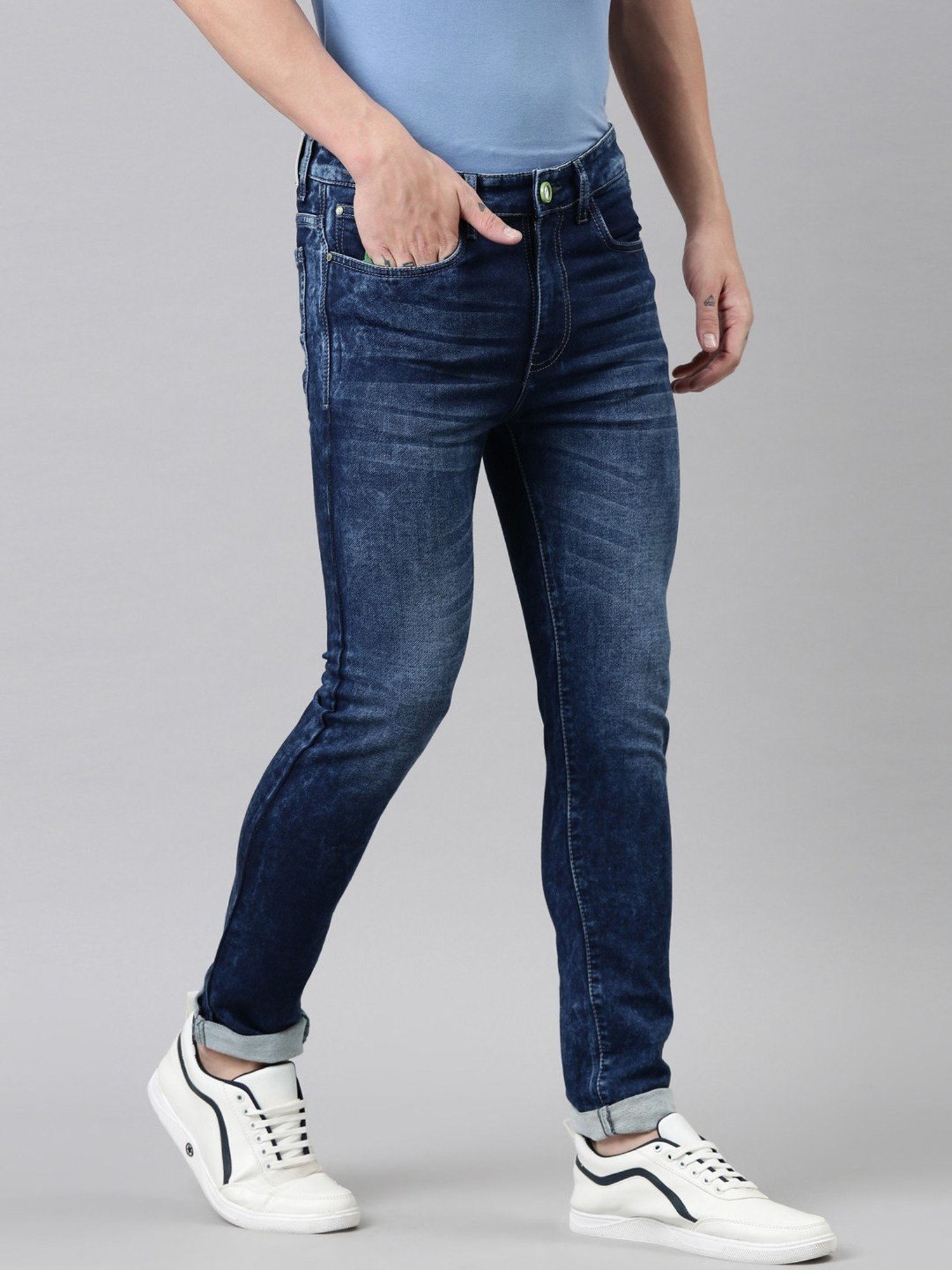 CINOCCI Blue Cotton Slim Fit Jeans