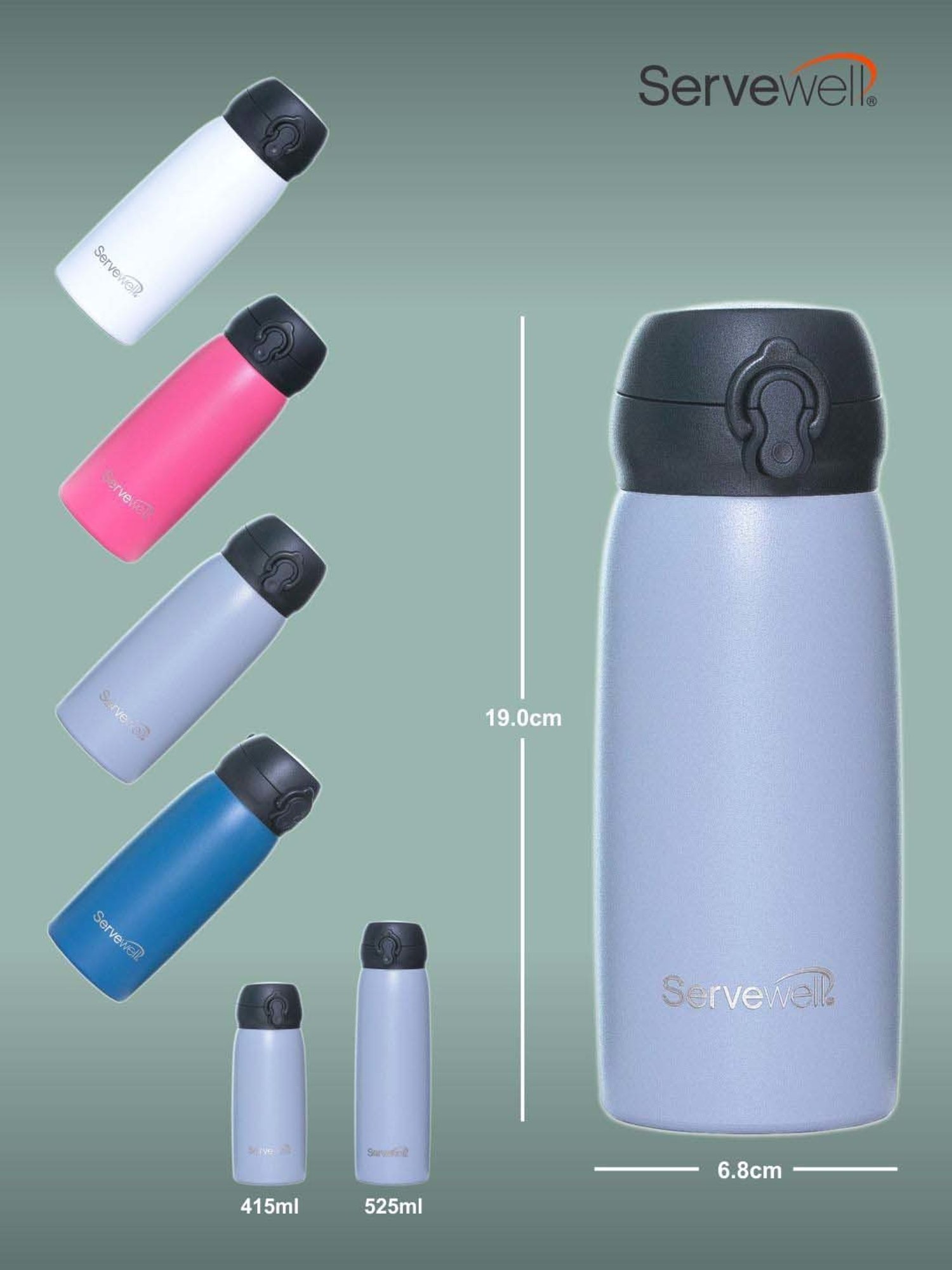 Servewell Dolphin Grey Steel Pride Vacuum Bottle (0.415 L)
