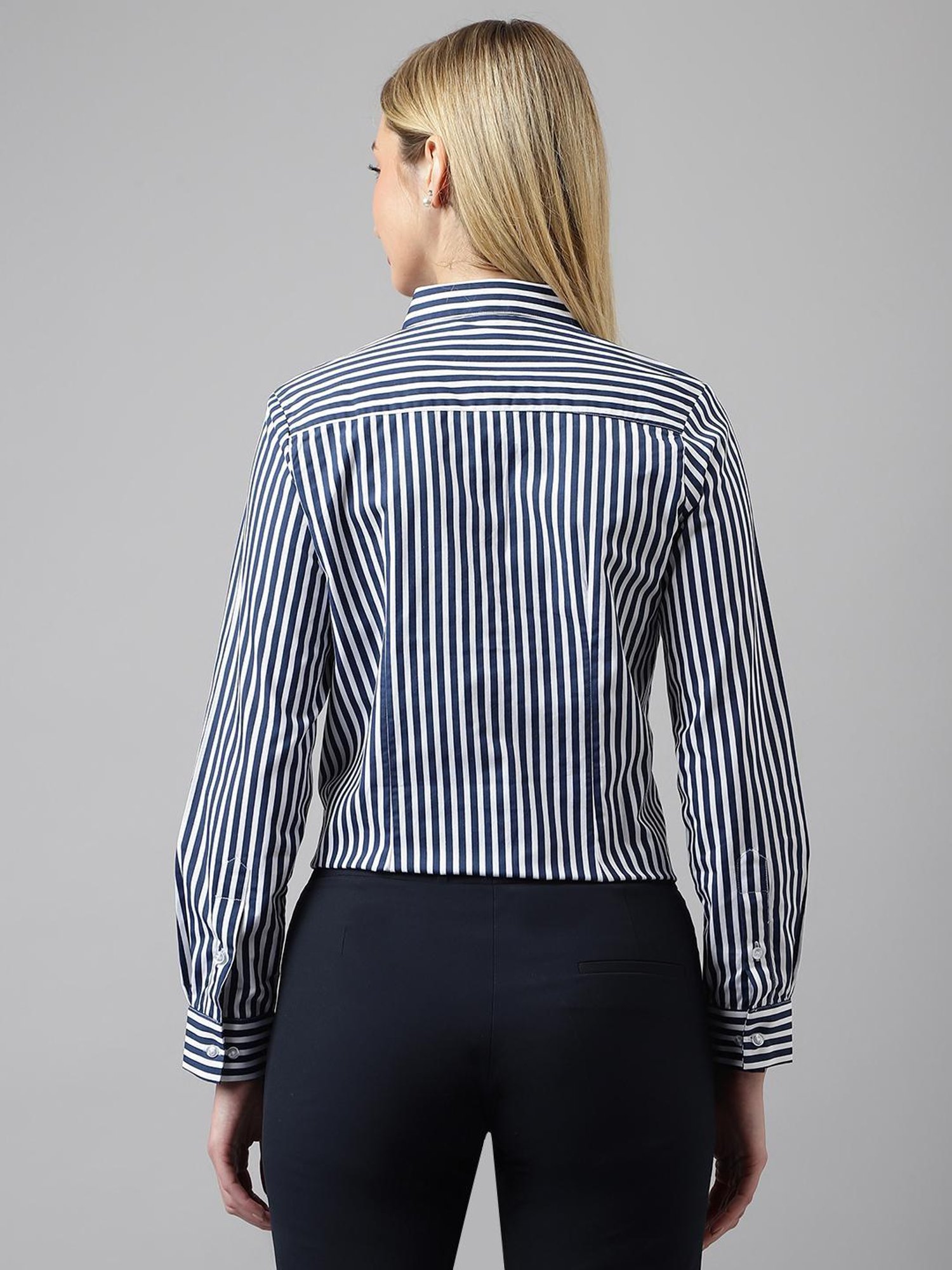 Hancock White & Navy Cotton Striped Shirt