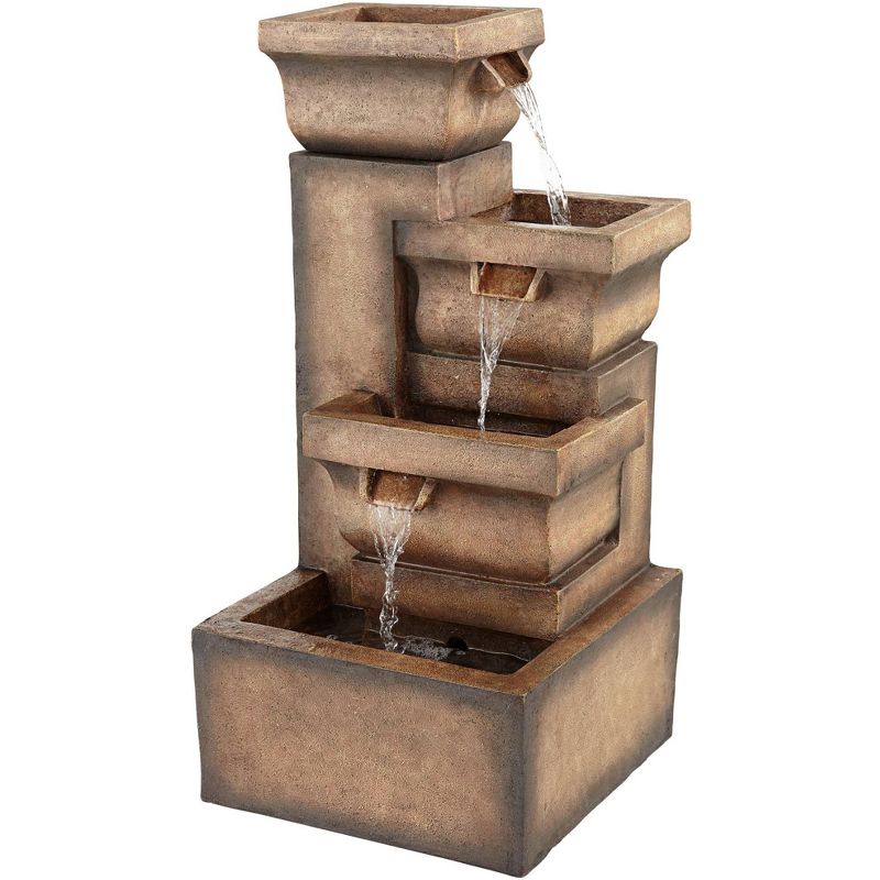 John Timberland Rustic Outdoor Floor Water Fountain with Light LED 33" High Cascading Pots Garden Patio Yard Deck Home Porch House