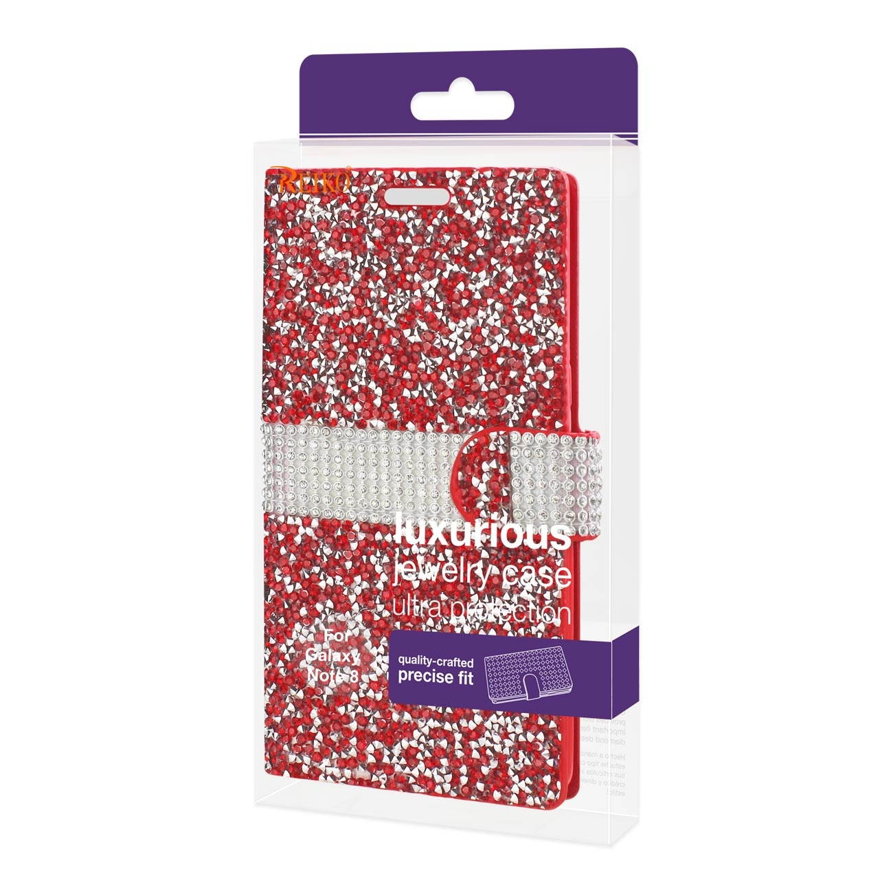 REIKO DIAMOND RHINESTONE WALLET CASE FOR SAMSUNG GALAXY NOTE 8 - RED