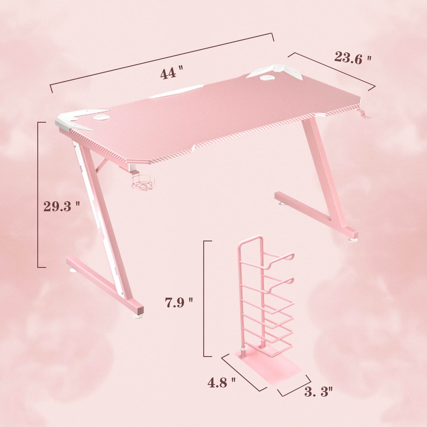 Gaming Desk 47.2" W x 23.6" D Office Computer Table, Black Gamer Workstation with 2 Cable Management Holes