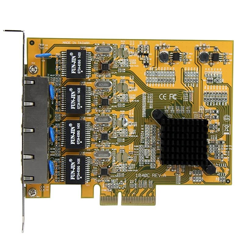 com 4 Port PCIe Network Card Low Profile RJ45 Port Realtek RTL8111G Chipset Ethernet Network Card NIC Server Adapter Network Card ST1000SPEX43Yellow