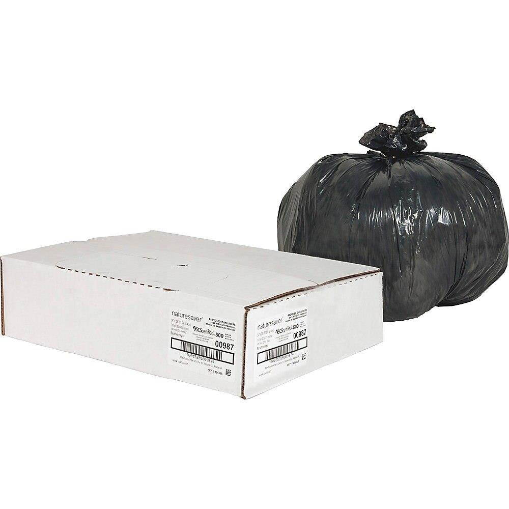 Nature Saver Trash Can Liners Rcycld 7-10 Gal .65mil 24"x23" 500/BX BK 00987