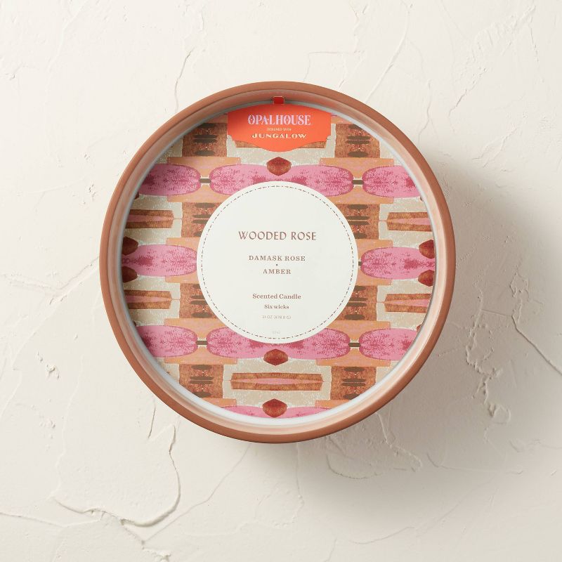 31oz Terracotta Jar 6-Wick Pink Wooded Rose Candle - Opalhouse™ designed with Jungalow™