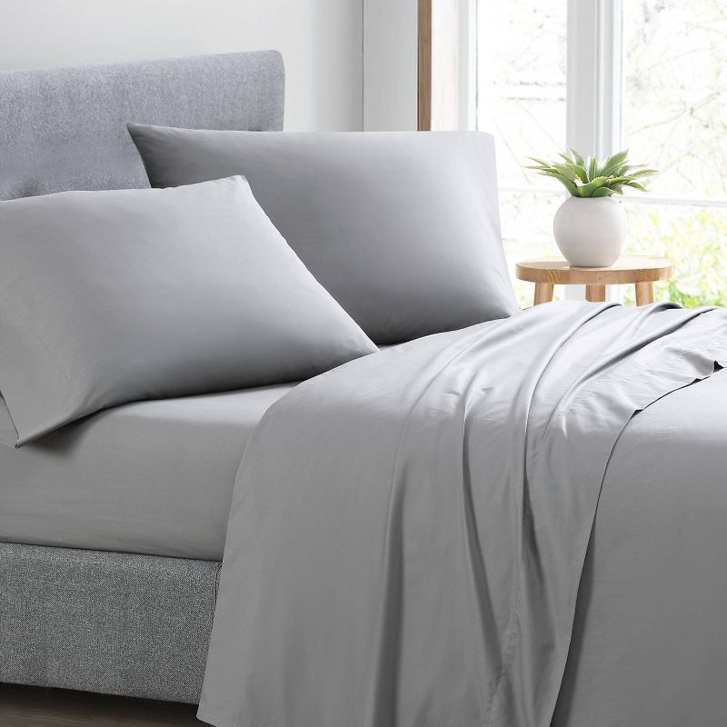 Queen Percale Solid Sheet Set Gray - ED Ellen DeGeneres