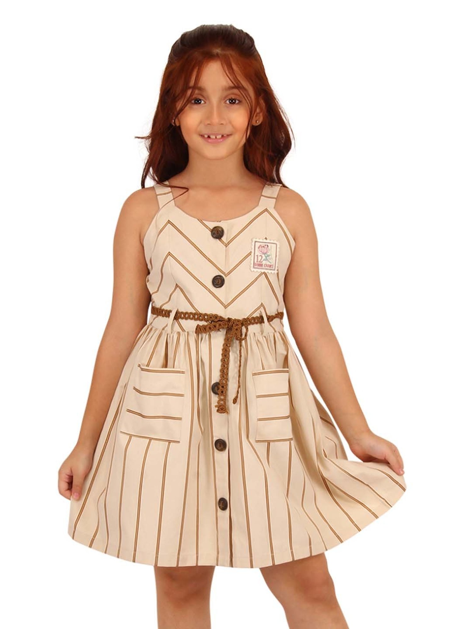 Cutecumber Kids Cream Cotton Striped Dress