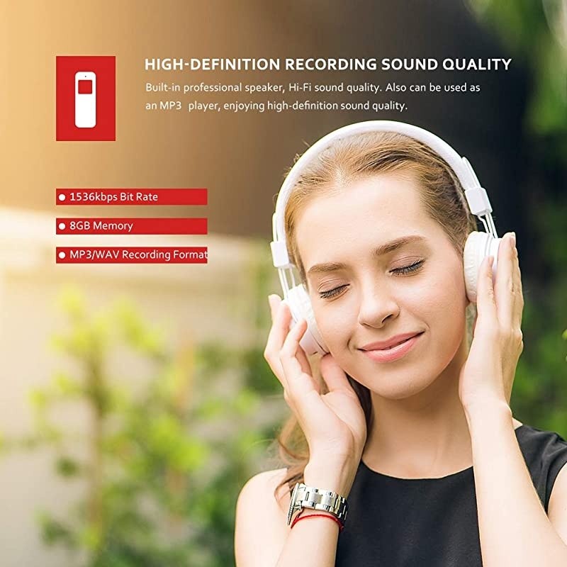 Digital Voice Recorder 8GB Mini Dictaphone with Voice Activated Recorder for Lectures Meetings Interviews MP3 Music Recording Playback, Built-in Microphone, Rechargeable Batteries (X5-A)