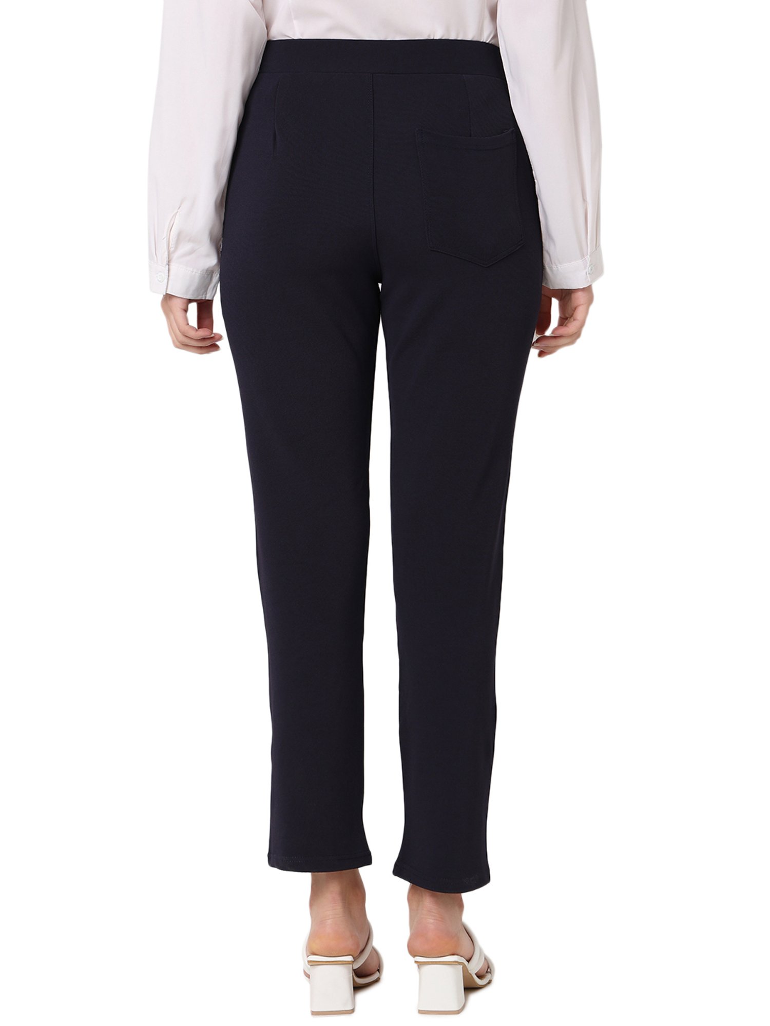 Crozo By Cantabil Black Checks Regular Fit Mid Rise Trousers