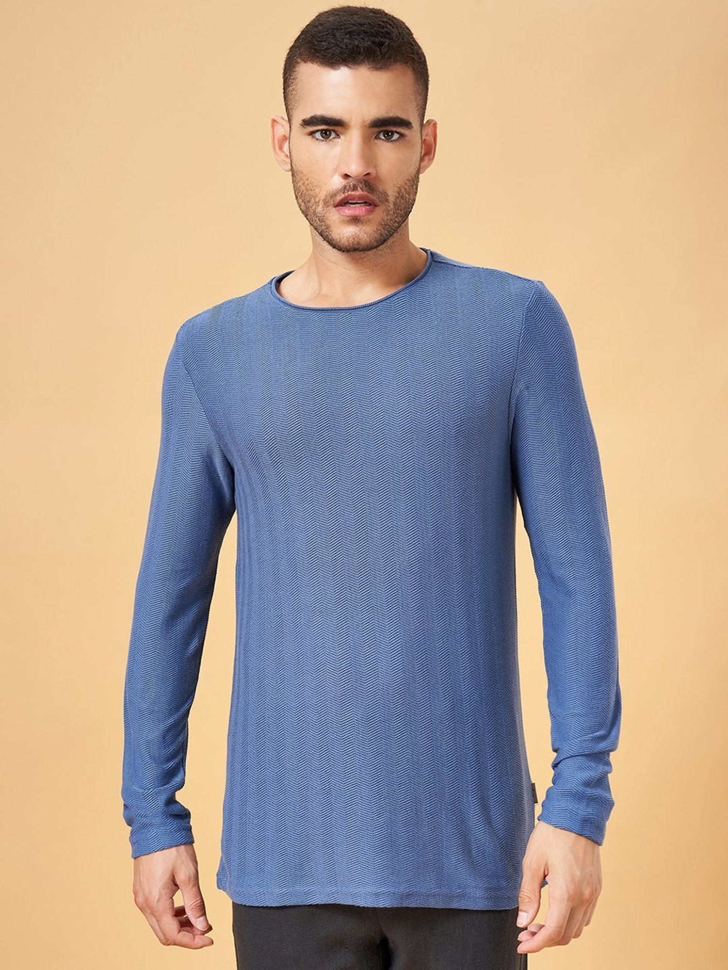 7 Alt by Pantaloons Blue Slim Fit T-Shirt