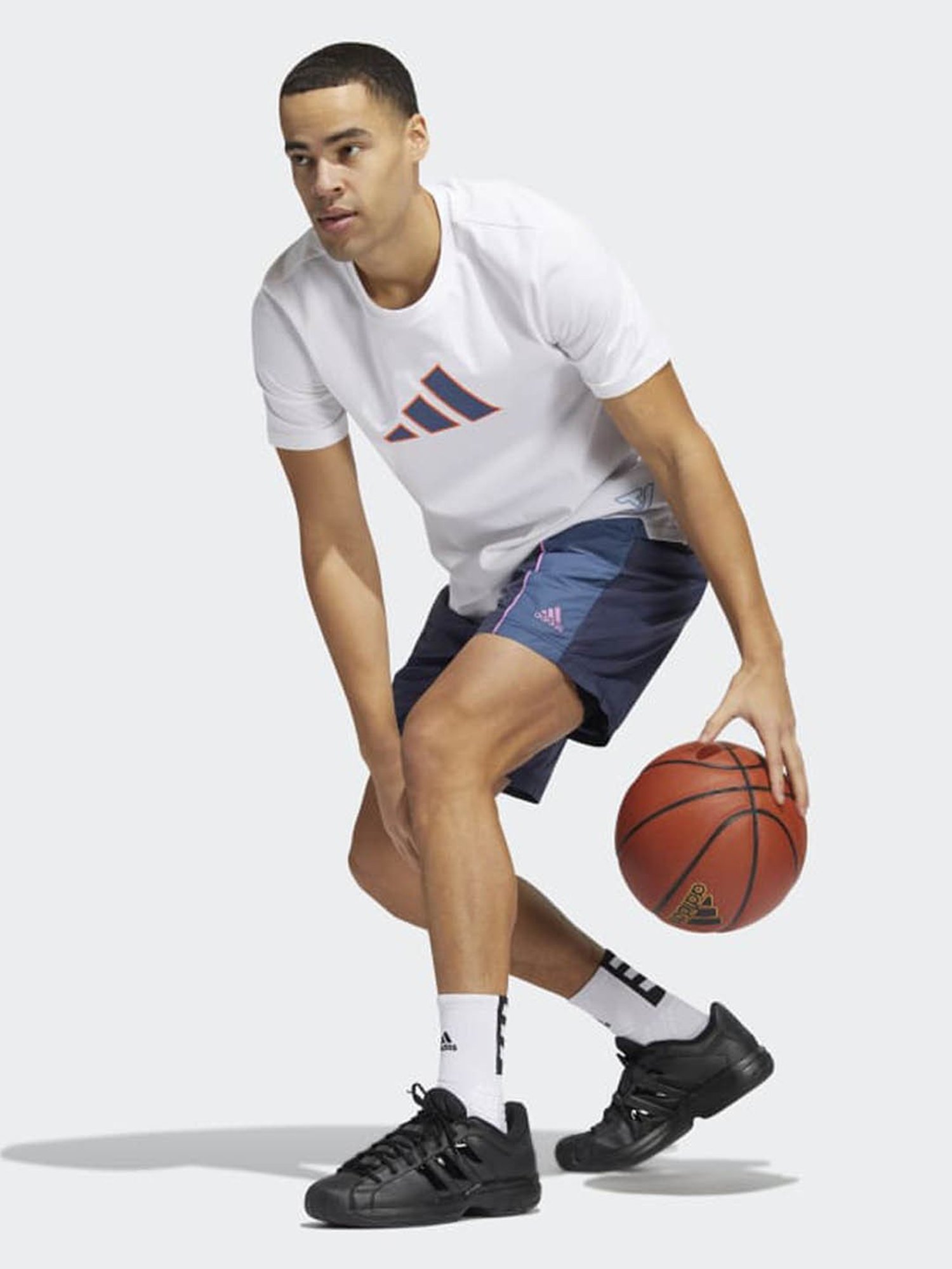 Adidas Blue Regular Fit Colour Block Sports Shorts