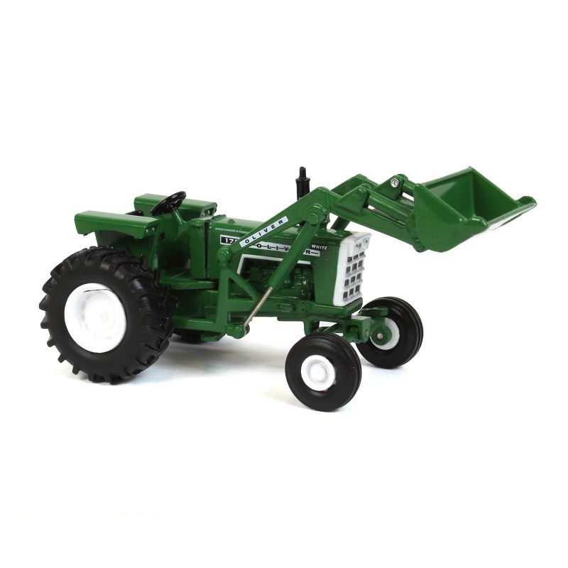 White Oliver 1755 Wide Front Tractor with Loader Green 1/64 Diecast Model by SpecCast