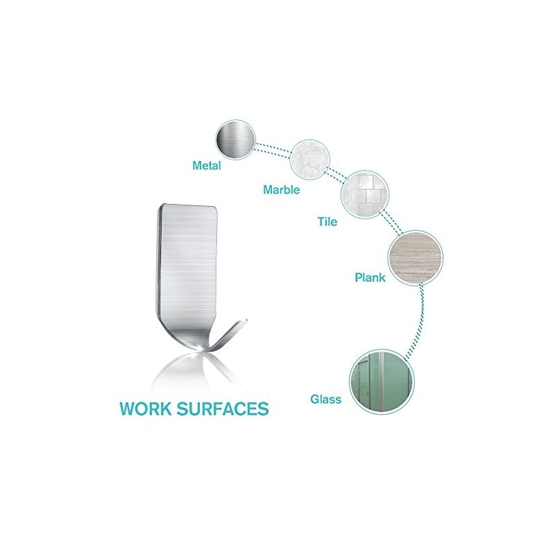 Adhesive Hooks Waterproof Stainless Steel Hat Hooks for Wall Hanging Towel, Robe, Purse, Keys, Hats Nails Free Multi-Function Sticky Wall Hangers-8 Pack