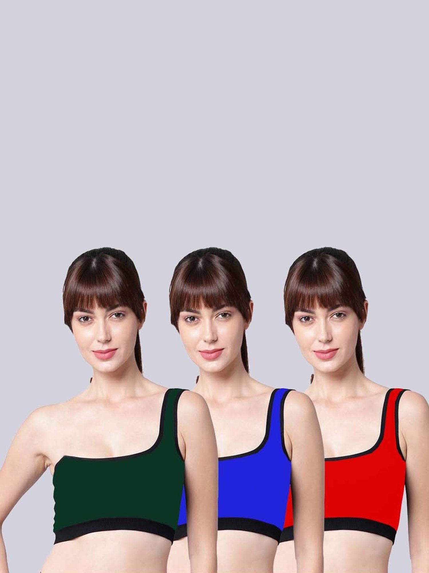 AROUSY Green & Blue Cotton Bandeau Bras - Pack Of 3