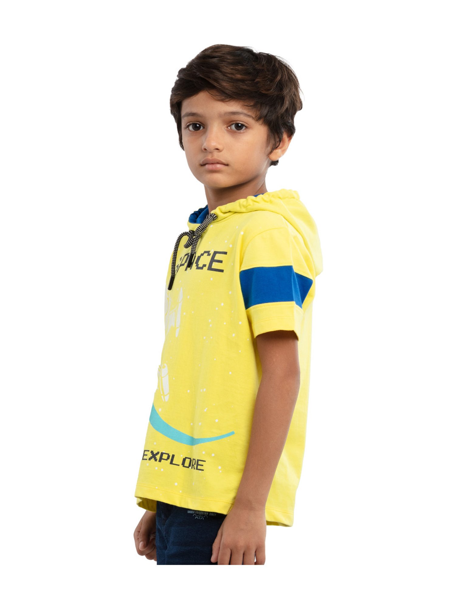 Under Fourteen Only Boys Yellow & Blue Printed T-Shirt