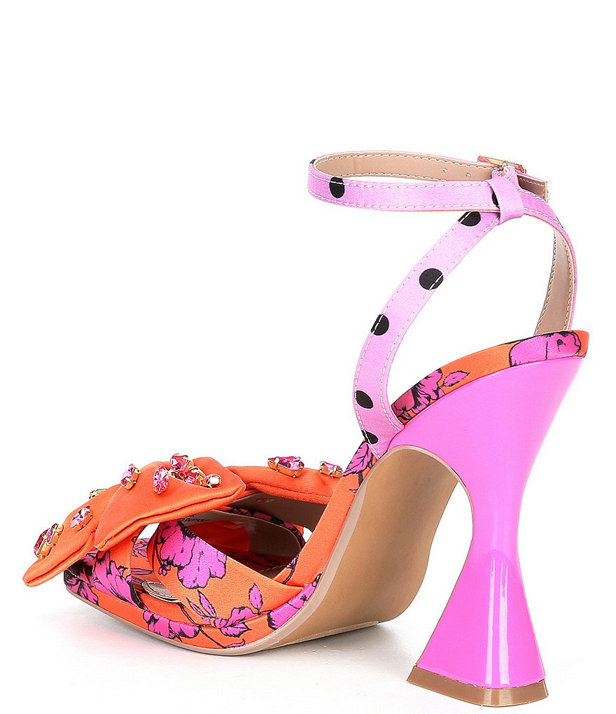 Betsey Johnson Loise Bow Floral Print Sculptural Heel Sandals