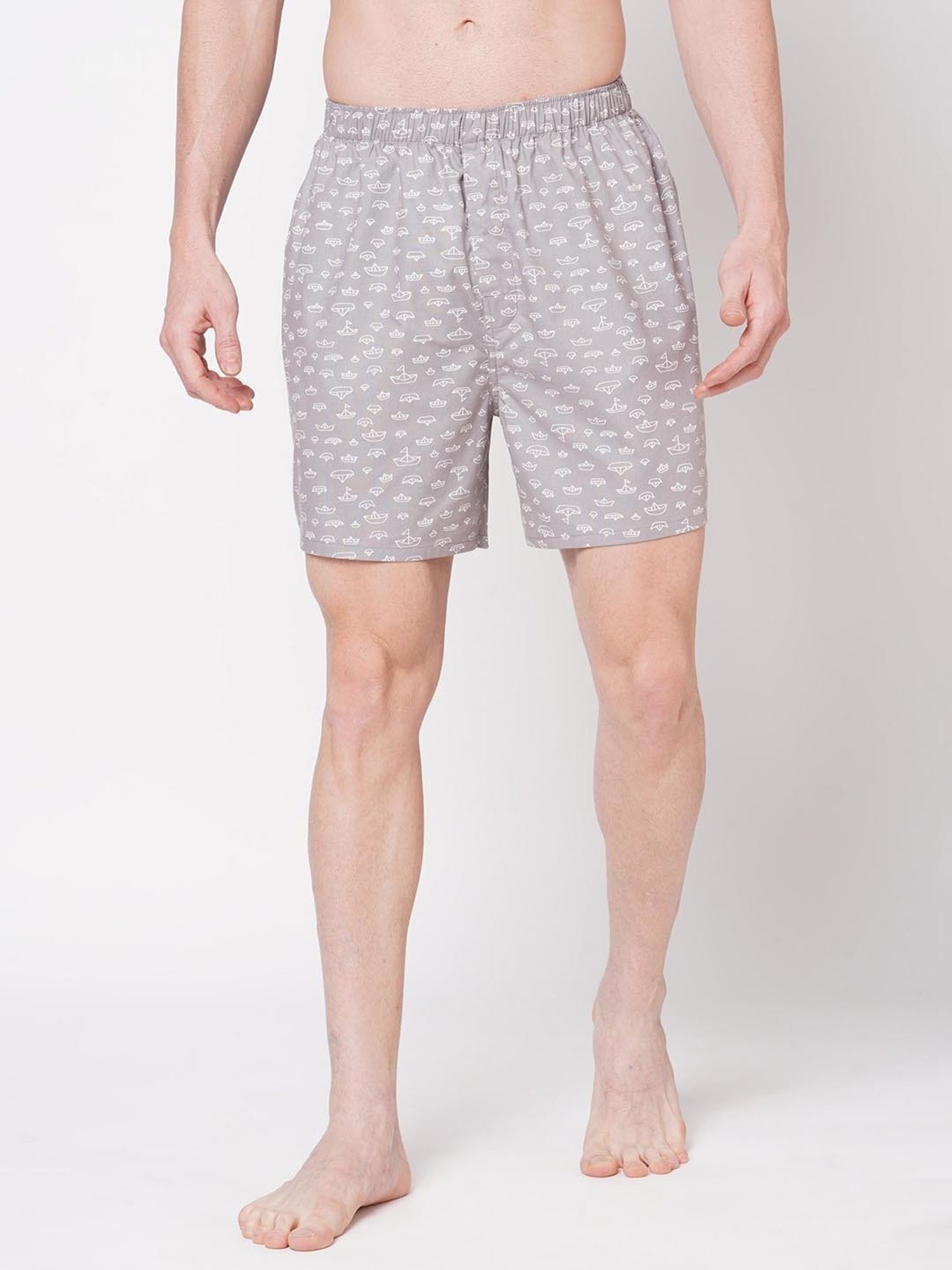 Fitz Light Grey Printed Cotton Boxers