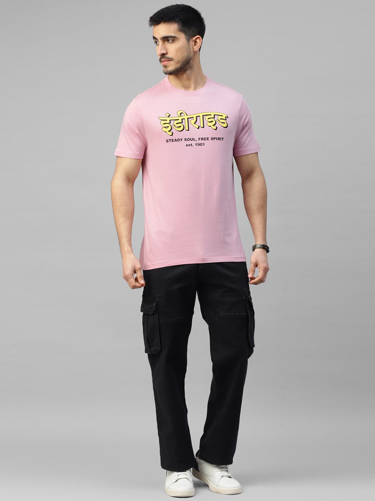 Royal Enfield STEADY SOUL FREE SPIRIT Pink Regular Fit Printed Crew T-Shirt