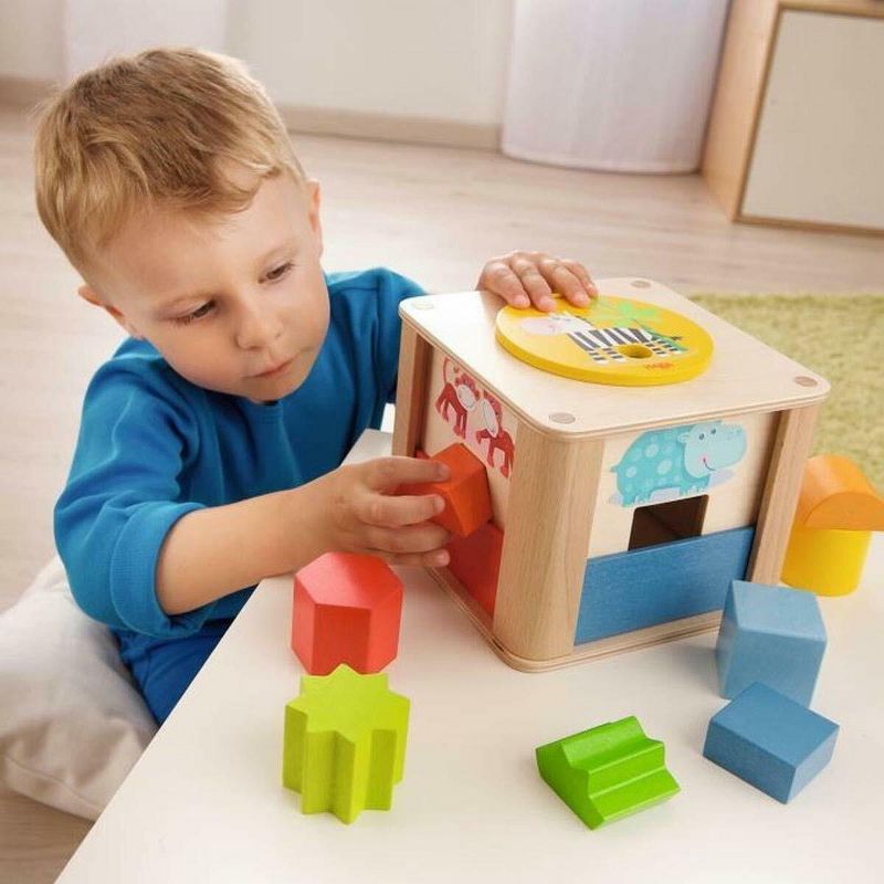 HABA Zookeeper Wooden Shape Sorting Box - Explore Whole and Half Shapes