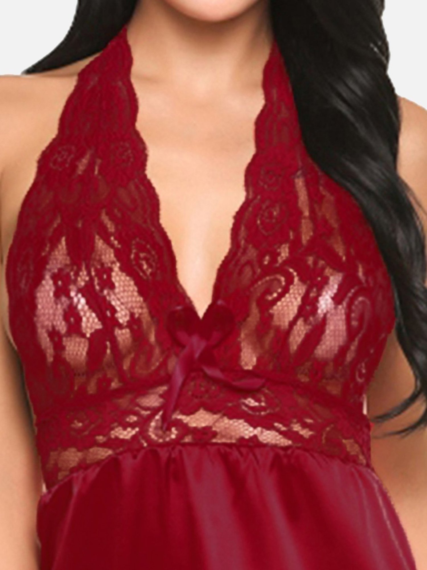 FIMS: Fashion is my Style Black & Maroon Lace Work Babydoll With Thong
