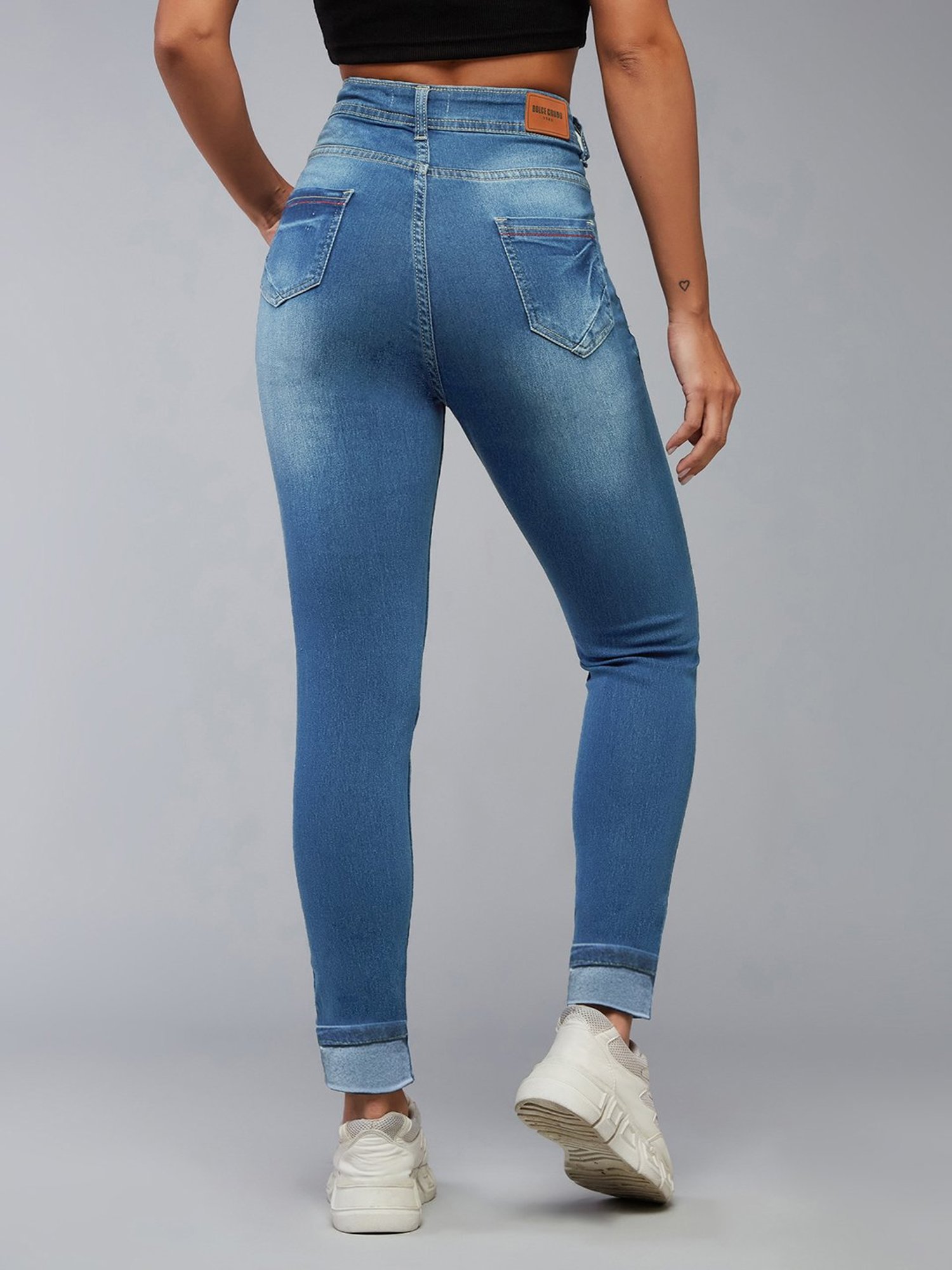 DOLCE CRUDO Blue Denim Distressed High Rise Jeans