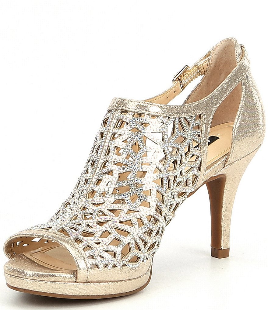 Alex Marie Lanie Metallic Rhinestone Detail Cutout Pattern Dress Pumps