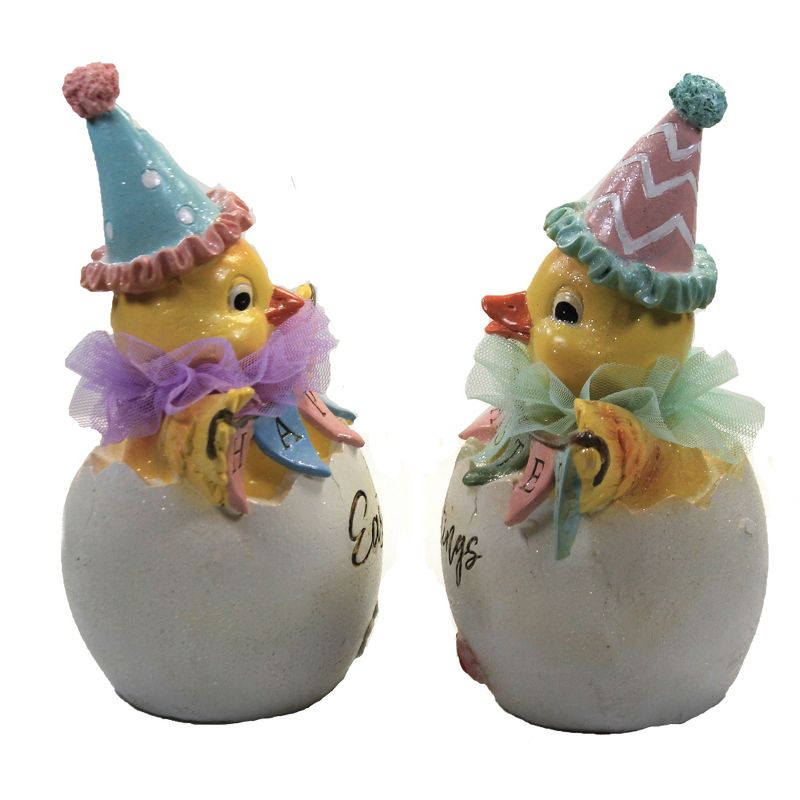 Easter 7.0" Chicks In Party Hats Cracked Egg  -  Decorative Figurines