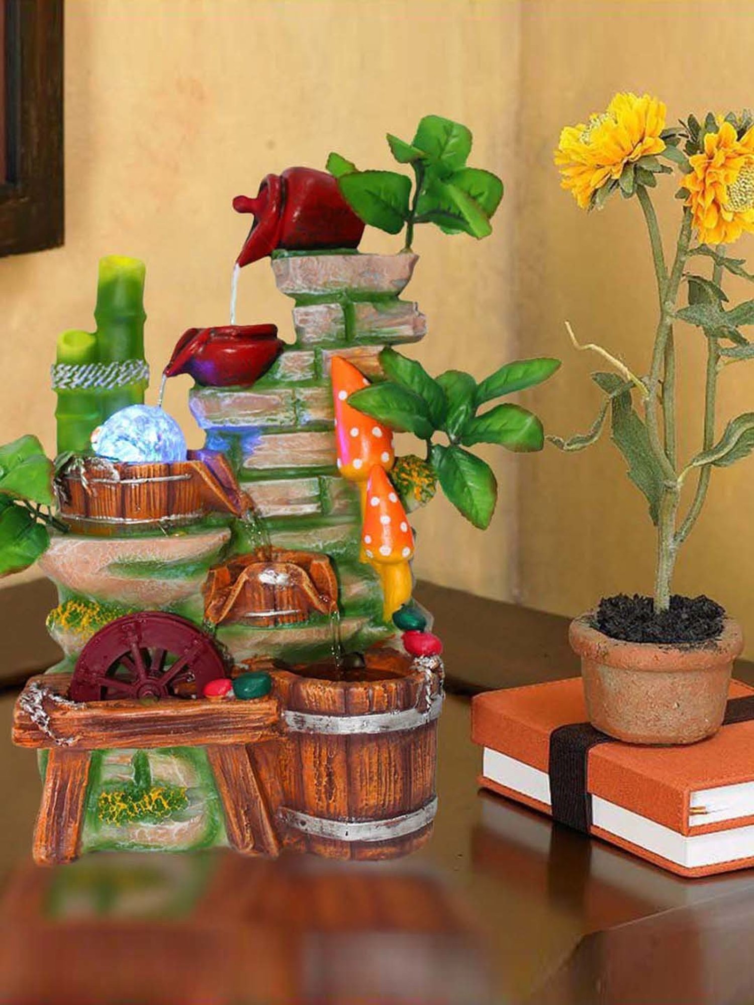 CHRONIKLE Multicolor Polyresin Table Top 4 Steps Waterfall Fountain