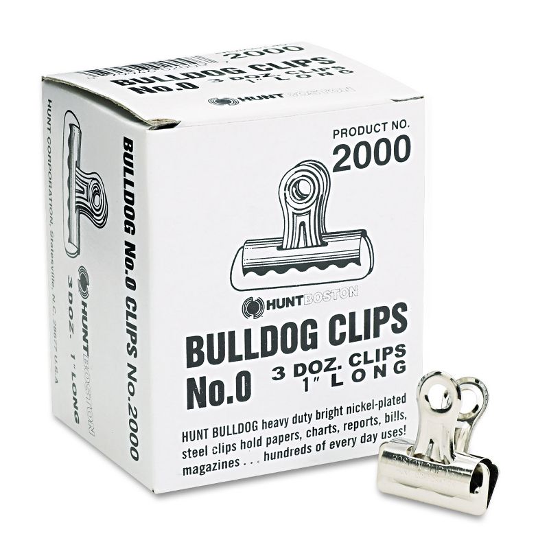 X-Acto Bulldog Clips Steel 5/16" Capacity 1"w Nickel-Plated 36/Box 2000