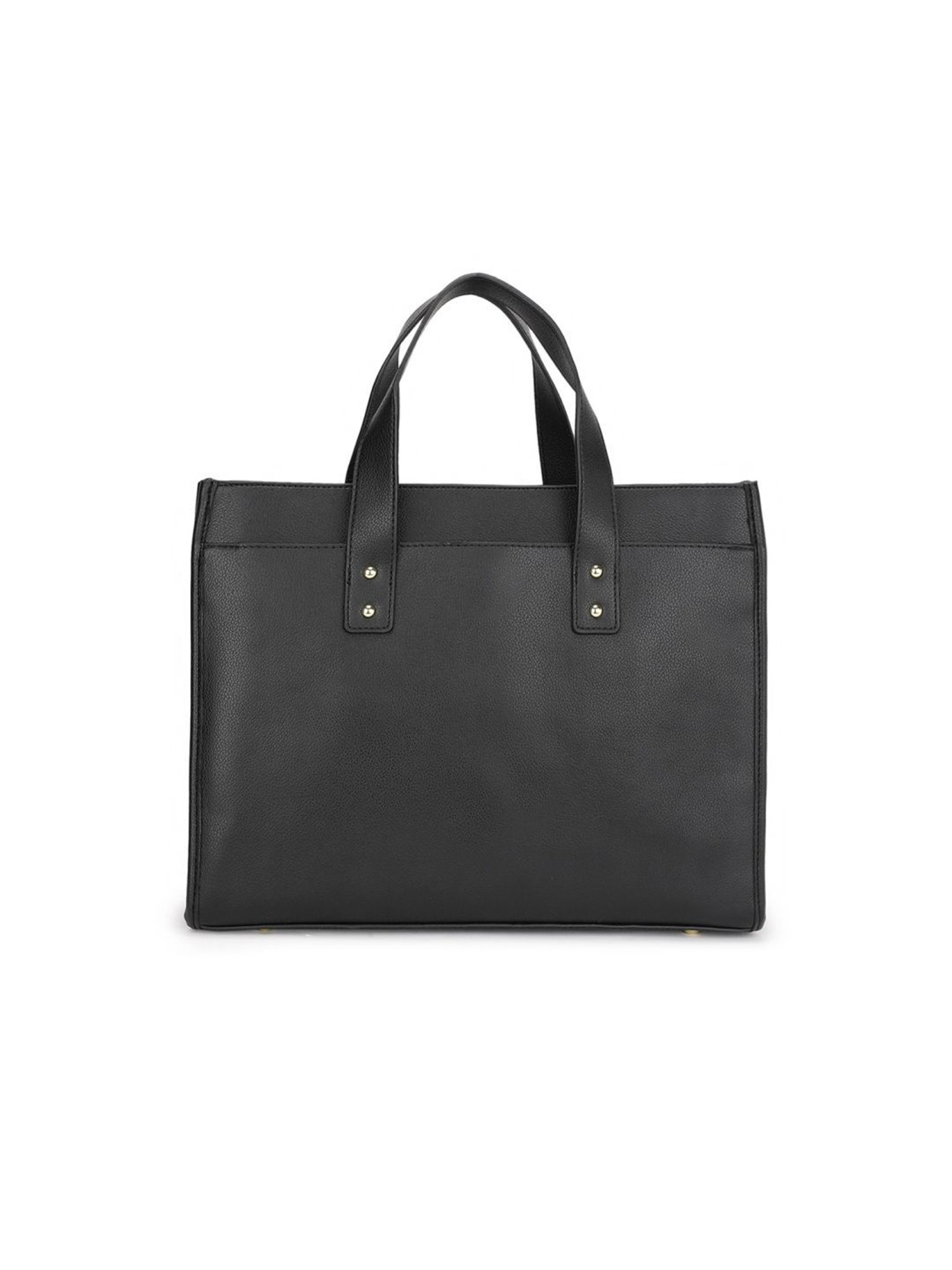 Tyra Emily Black Solid Faux Leather Tote Handbag