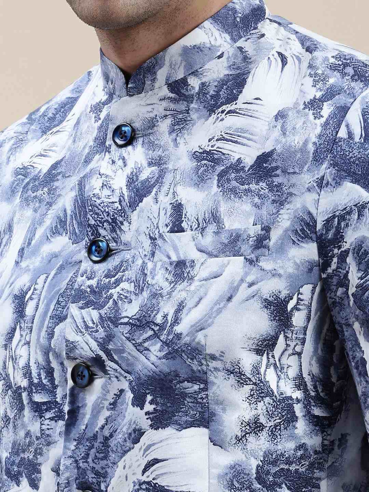 SHOWOFF Blue Slim Fit Printed Blazer