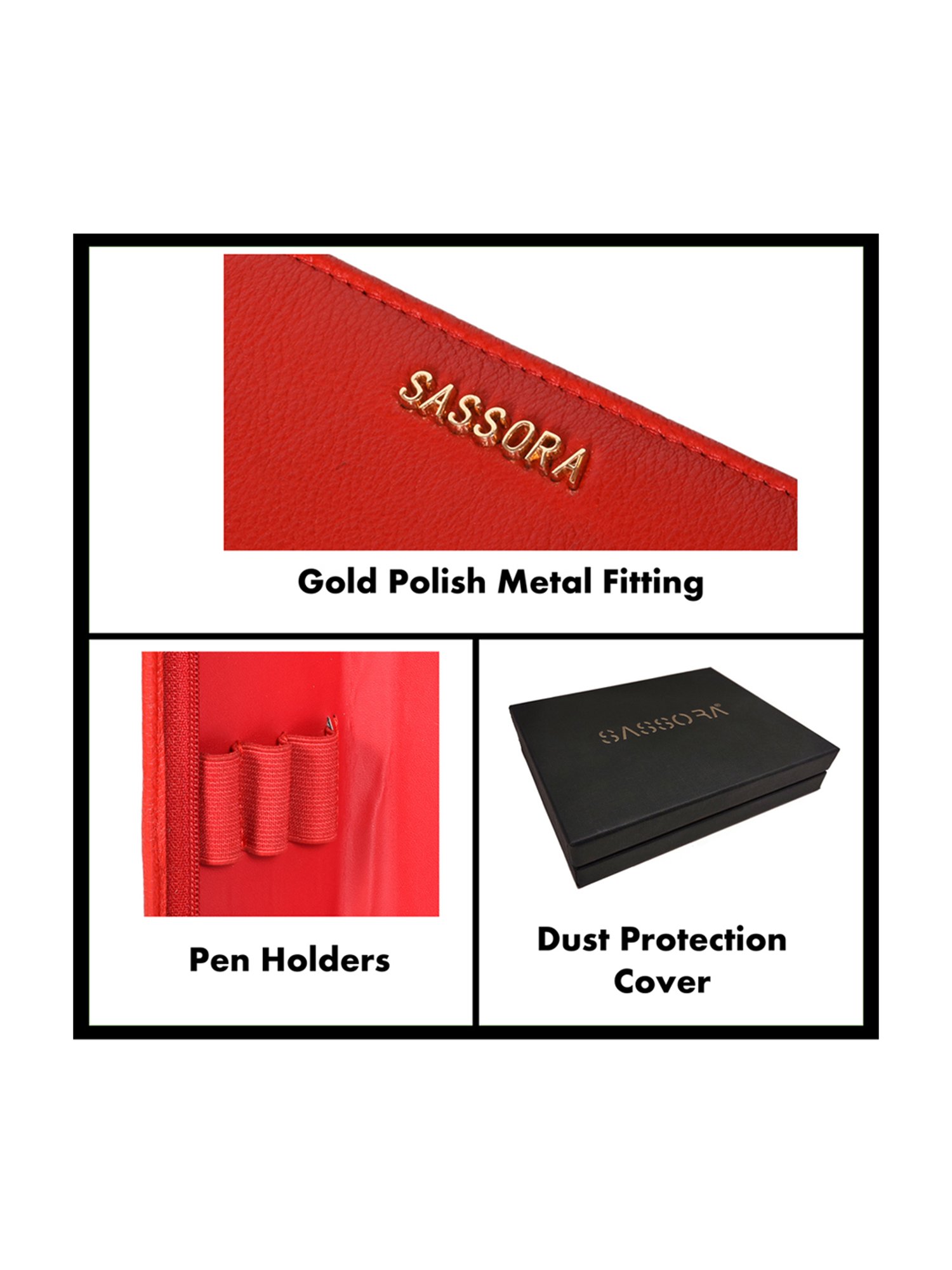 SASSORA Florid Red Leather Small Pen Case