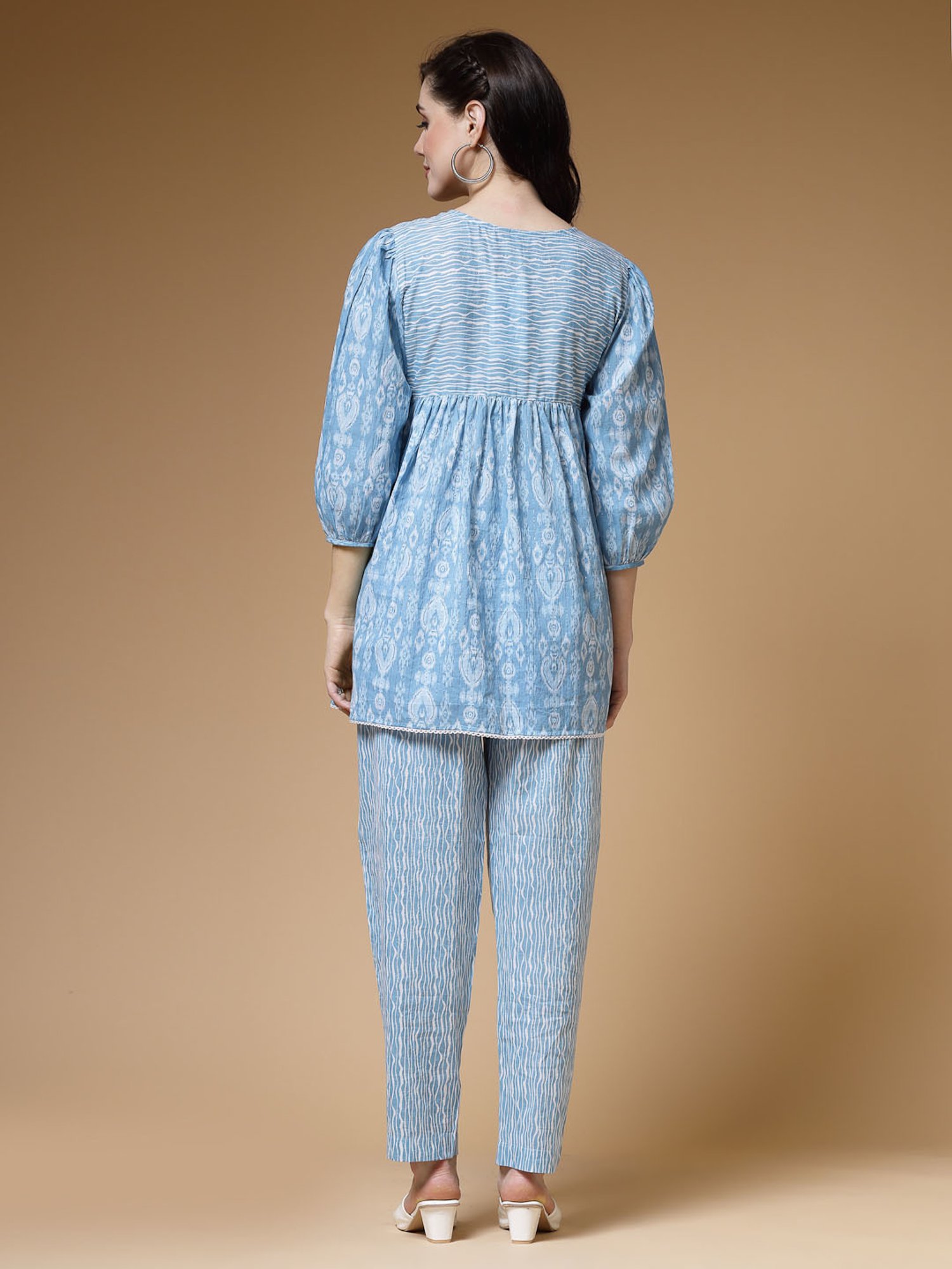 Indibelle Blue Cotton Printed Kurti Pant Set